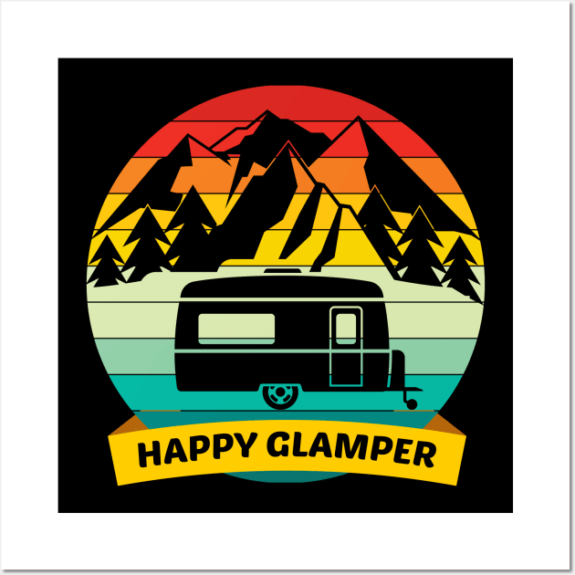 Vintage Happy Glamper - Mountain Hiker Travel Camper Wall Art by FabulousDesigns